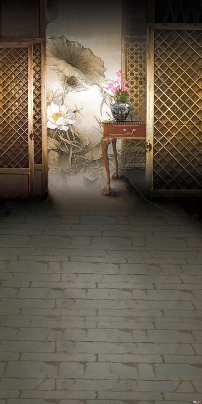 《古风背景》水墨画卷徐徐展开，亭台楼阁隐于烟雨之中