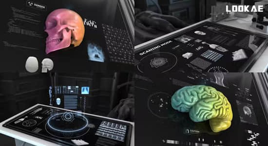 《200款HUD人体全息科技医学实验研究数据信息图表UI动画AE模板》本模板包含200款前沿HUD人体全息科技元素，专为医学实验研究数据可视化设计