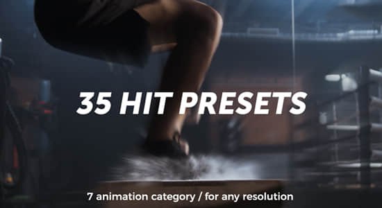 《PR预设-35个冲击抖动视觉特效 Hit Presets》精选35款高质量冲击抖动特效，一键应用提升视频动感与视觉冲击力