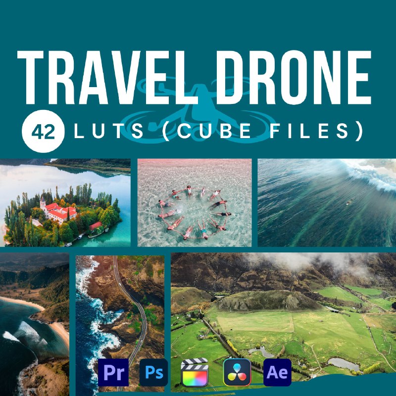 《Traveldroneluts》惊艳的电影级LUTs调色包，为旅行航拍视频增添专业色彩，轻松实现视觉大片效果，提升作品质感与氛围感